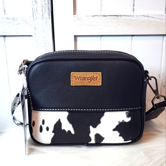 Wrangler Black and White Cowprint Crossbody Or Shoulder Bag - Picture 1 of 12